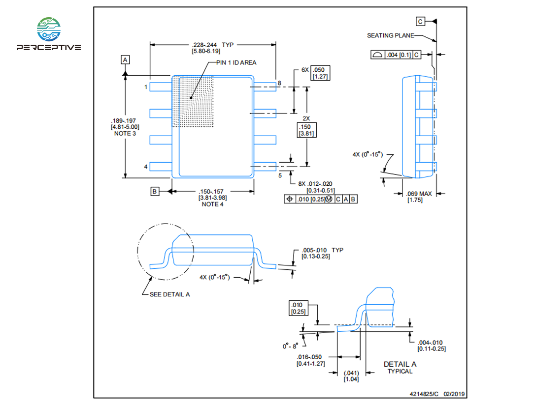 Package of  TI OPA2210IDR perceptive